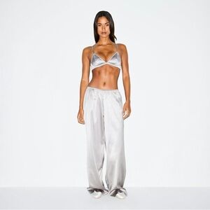 SKIMS Silver Satin Wide Leg Pants